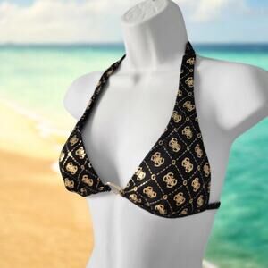 New Guess Bikini Top Y2K New With Blink gold brand Logo XS